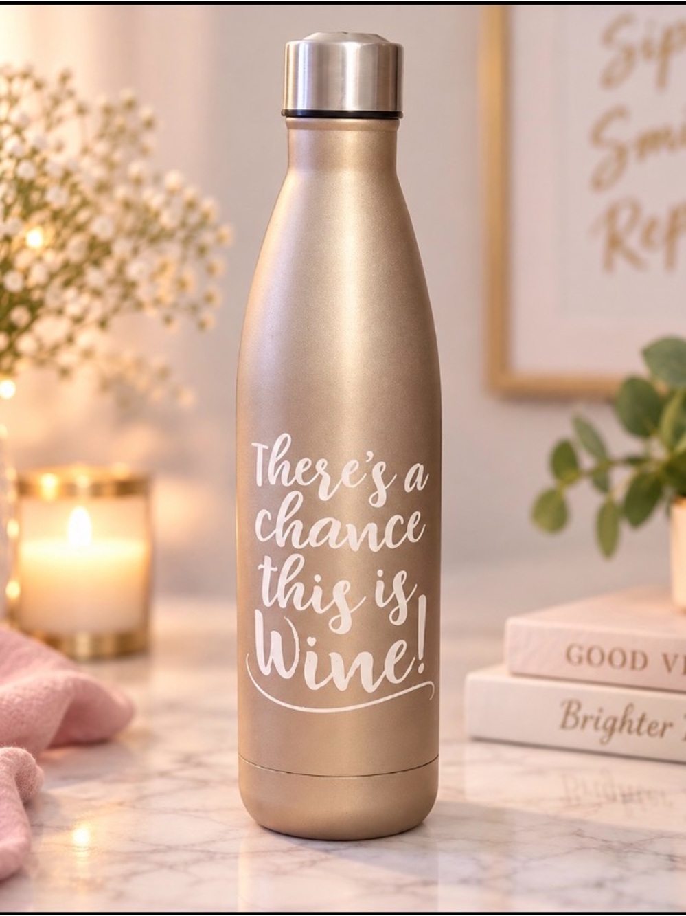 Insulated Rose Gold Wine Bottle Tumbler - 17 oz. There's a Chance This Is Wine!'